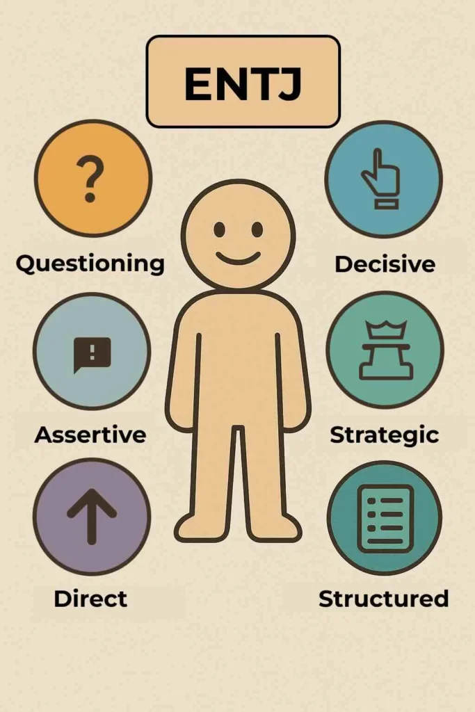 ENTJ personality type - MBTI - characteristics in symbols created by Tanya Laumen for YET MBTI