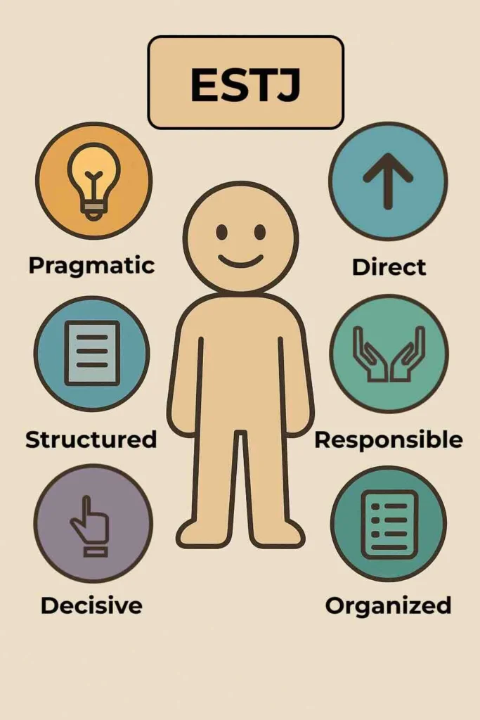 ESTJ personality type - MBTI - characteristics in symbols created by Tanya Laumen for YET MBTI