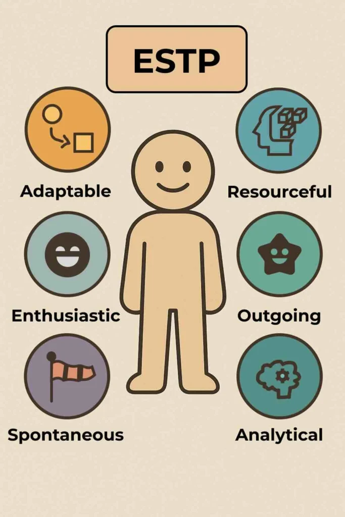 ESTP personality type - MBTI - characteristics in symbols created by Tanya Laumen for YET MBTI