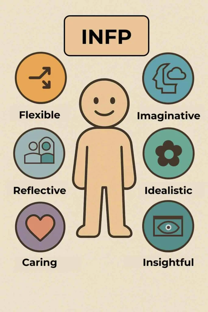 INFP personality type - MBTI - characteristics in symbols created by Tanya Laumen for YET MBTI