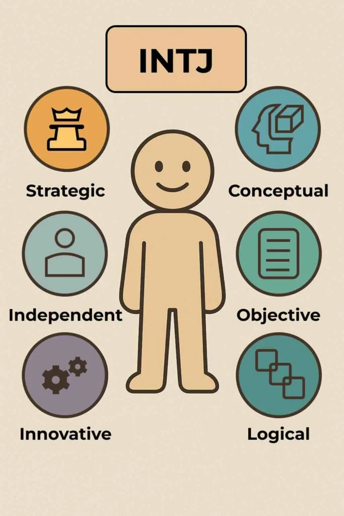 INTJ personality type - MBTI - characteristics in symbols created by Tanya Laumen for YET MBTI